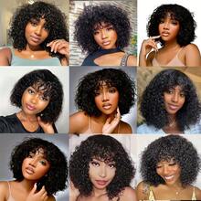 Women Glueless Short Afro Wigs Human Hair Kinky Curly Wigs Human Hair Short Water Wave Wigs Wear And Go Non Lace Wig Pixie Cut Wig For Daily Party Use, Cosplay, Festivals - Natural Black - Xem 9