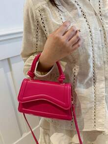别致休闲手提包，复古时尚腋下包，纯色单肩托特包，通勤包，2024秋季新品 - 玫紅色 - 查看 3