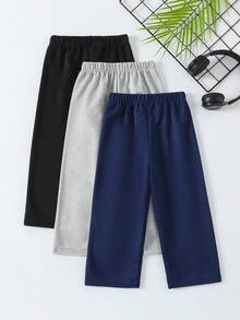 3pcs/Set Boys Casual Straight Leg Trousers, For Kids & Toddlers, Spring & Autumn, Ages 4-12 - Multicolor - View 2