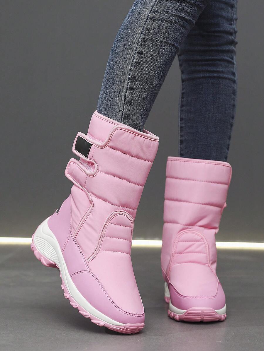 新款女士户外休闲防滑保暖雪地靴，魔术贴设计，适合冬季雪地穿着 FD30761695 - 粉色 - 查看 1