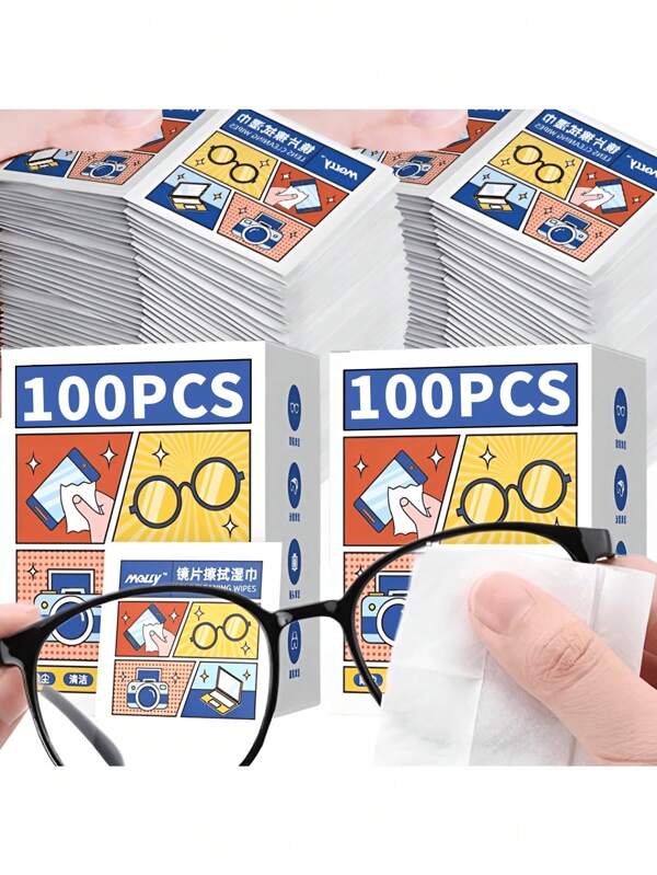 100 piezas Toallitas limpiadoras de gafas - Toallitas desechables para desengrasar lentes y cuidar las gafas. Toallitas de limpieza especiales para pantallas de teléfonos móviles, pantallas de ordenadores, lentes de cámaras y limpieza de vidrio. Humedad suficiente, dureza y suavidad moderadas. No daña las gafas. Empaquetado independiente súper mini. Portátil y conveniente. Exquisito, hermoso, lindo, imprescindible para la vida hogareña y los viajes.
