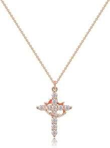 1pc Rhinestone Decorated Rotatable Cross Pendant Necklace, Luxury Choker Necklace