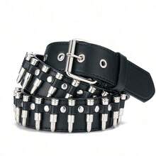 1 件纯色性感 PU 朋克铆钉子弹腰带，时尚街头服饰，适合女性秋季、秋季、万圣节 - 彩色 - 查看 14
