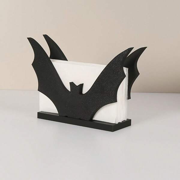 1 pieza Soporte moderno para servilletas con forma de murciélago - Dispensador artístico de pañuelos de mesa para decoración de Halloween en comedor y cocina, perfecto para sala de estar, dormitorio y fiestas, para restaurantes y cafeterías, soporte de toallas de papel, decoraciones de Halloween