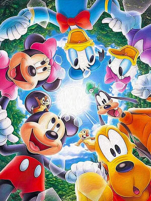 Disney 1pc Paint By Number Painting Mickey Miao Miao House Painting Hand-Painted, Canvas Modern Home Artwork Decorative Gift 40x50cm (Without Frame)