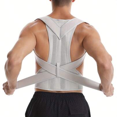 1pc Grey Men And Women Adjustable Posture Corrector For Women - Back Support Belt With Neoprene & Polyester, Hand Washable, Relieves Back Pain & Improves Posture, Stylish Design, Perfect Gift For Halloween, Valentine's Day, Easter, Mother's Day & Independence Day, Back Posture Corrector