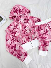 Women's Y2K Streetwear Camo Zip Up Hoodie And Drawstring Sweatpants 2 Pieces Outfit Set - Multicolor - View 3