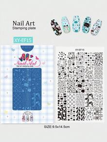 1 件夏季不锈钢美甲印花板套装，DIY 美甲印花模板，带有可爱猫咪水母海星鱼海洋蝴蝶花朵，卡通图案设计美甲印花配件工具，美甲用品