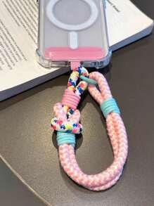 1pc Creative Colorful Braided Phone Hanging Lanyard, Short Sturdy Dual Strap Wrist Strap With Clip, Anti-Lost Phone Chain