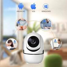 1pc 1080P HD Smart IP Camera, 2.4G WiFi/5G WiFi, Night Vision, Two-Way Audio, Motion Tracking Audio Alarm, 355° Panoramic Monitoring, Suitable For Indoor & Outdoor Security Surveillance | Single Antenna | Compact Camera - White - View 8