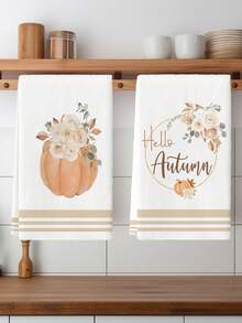 2 Pcs Autumn Pumpkin Dish Towels Sweet Home Thanksgiving Kitchen Microfiber Dish Towels Maple Leaf Polka Dot Absorbent Dish Cloths For Housewarming Counter Cleaning Hand Towels