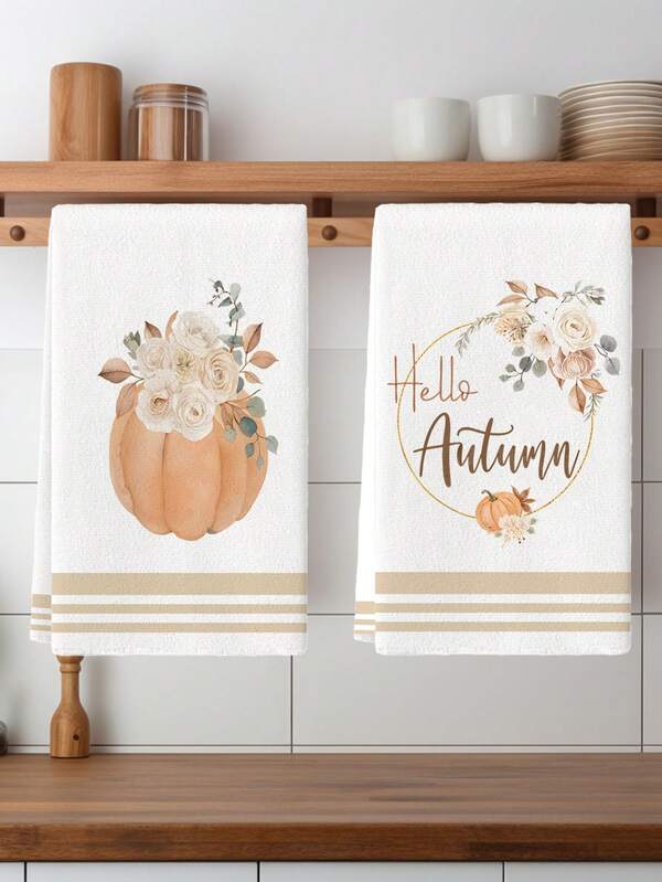 2 Stücke Herbst Kürbis Geschirrtücher, süße Heimat Thanksgiving Küche Mikrofaser Geschirrtücher mit Ahornblatt Punktmuster, saugfähige Geschirrtücher für Einweihungsparty, Theke Reinigung, Handtücher