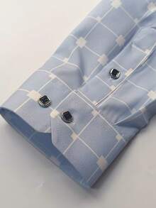 Men's Fashion Casual Plaid Print Long Sleeve Dress Shirt,Fall - Baby Blue - View 6
