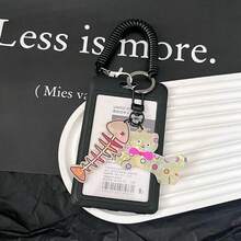 黑色卡套，带有可爱的卡通小猫和小狗，适用于地铁卡、公交卡、火车票、渡轮卡、员工证、门禁卡、学生证、图书证、校园餐卡 - 黑色 - 查看 7