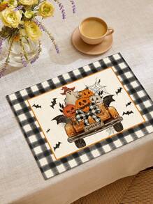 1 pièce Chemin de table imprimé avec motif d'Halloween, 4/6/8 pièces de sets de table imprimés de graphiques d'Halloween, convient pour les fêtes, anniversaires, dîners, décoration de cuisine/salle à manger, décoration de maison et de table pour toutes les saisons