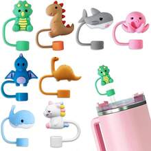 QY 8 Pack Animal Straw Cover Cap For  Cup 3040 Oz Tumbler Silicone Straw Topper Protector Lid In Various Shapes Reusable Cute Dinosaurs Covers For 0.4 Inch 10 Mm Straws 2216 - 8件恐龍吸管套 - 查看 1