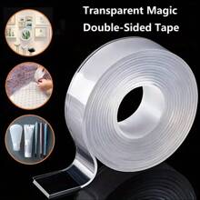 1 PC Super-Strong Double-Sided Adhesive Tape, High-Adhesion Double-Sided Tape That Leaves No Residue, Hole-Free Acrylic Transparent Tape, Waterproof Magic Tape, Washable And Reusable Waterproof Transparent Double-Sided Tape, Suitable For Kitchen, Bathroom, Home, Wedding Decorations, And Car Stickers.
