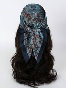 1 pieza Pañuelo cuadrado con estampado de cachemira para mujer, accesorio de moda adecuado para uso diario como diadema, corbata, pañuelo para el cuello con aspecto de seda