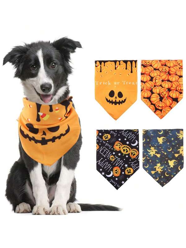 1pc Halloween Pumpkin Pet Bandana, Funny Letter Design Dog Scarf, Cat Decorative Scarf, Suitable For Holiday Party