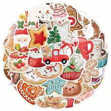 50 pegatinas lindas de dibujos animados de comida navideña, calcomanías de galletas, pasteles y caramelos, decoraciones para crear ambiente festivo para fiestas navideñas