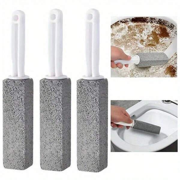 3 pièces Nettoyant pour toilettes en pierre volcanique avec manche long et prise ergonomique, outil portable pour enlever les taches pour la salle de bain, l'évier, la piscine, sans rayure, avec crochet, convient pour l'hôtel, Airbnb et le nettoyage domestique, outil de nettoyage de salle de bain