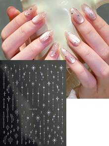 全息金属流星美甲贴纸金色银色黑色白色星星镀铬饰品 Y2K 镜面夜空中最亮的星星指甲滑块装饰美甲用品 - 彩色 - 查看 14