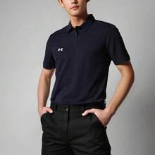 Under Armour 轻盈复古针织翻领短袖 Polo 衫，休闲日常通勤 Polo 衫 - 藏青 - 查看 4