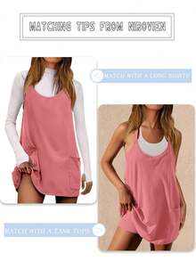 Womens Sleeveless Athletic Hot Shot Mini Dress With Built-In Shorts Sundress - Pink - View 4