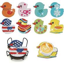 8pcs Diamond Painting Coasters With Holder, Duck Pattern Diamond Art Coasters, Diamond Painting Kits Suitable For Adults And Beginners, Diamond Art Craft Supplies, Exquisite Gift For Friends - Multicolor - View 7