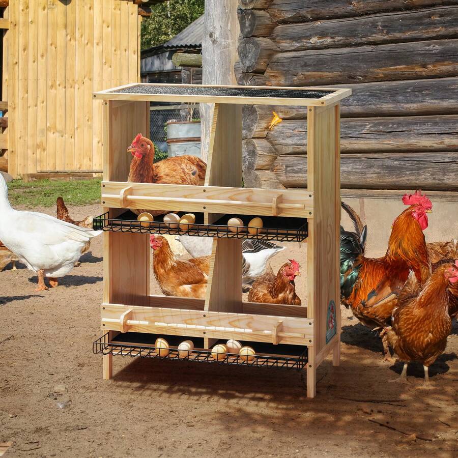 Gallinero de dos pisos de madera maciza – 4 nidos con perchas y suelo aislante – ponedero para gallinas – Nido de madera resistente a la intemperie – 70*38*92 cm – color natural