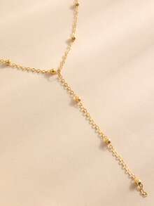 1 件简约珍珠链性感长 Y 形项链，适合女士，时尚经典夏季海滩度假珠宝，适合礼服和音乐节派对（手工链条切割成合适的长度，珠子数量可调） - 金色 - 查看 5