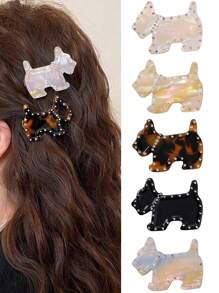 Pince à cheveux pour femmes en forme de chien mignon, avec décoration en strass acrylique de style, motif animal, convient pour une tenue quotidienne