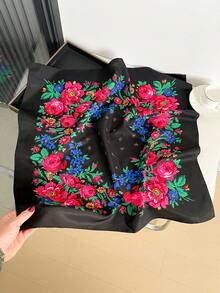 1 件优雅高端花卉印花 27.5 英寸方形围巾，波西米亚风格头巾，时尚百搭头带颈带围巾，防晒，日常穿着的造型配饰