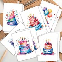 12 pezzi Set di Biglietti di Auguri Colorati con Motivo a Torta di Compleanno (con Buste) - Perfetti per Compleanni, Ringraziamenti e Occasioni Speciali, Forniture Scolastiche, Ritorno a Scuola