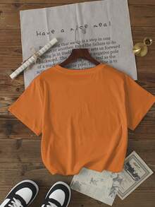 Women's Ghost Print Short Sleeve Casual Round Neck Regular T-Shirt, Summer - Orange - View 2