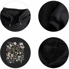 Women's Floral Printed Hoodies Vintage Aesthetic Flower Graphic Sweatshirt Cute Boho Fleece Thermal Hoodie Pullover - 黑色 - 查看 6