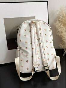 1 件白色尼龙花卉印花双拉链大容量时尚多功能背包，学生包 - 白色 - 查看 9