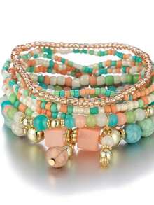 波西米亚风格多层串珠手链，弹力手链