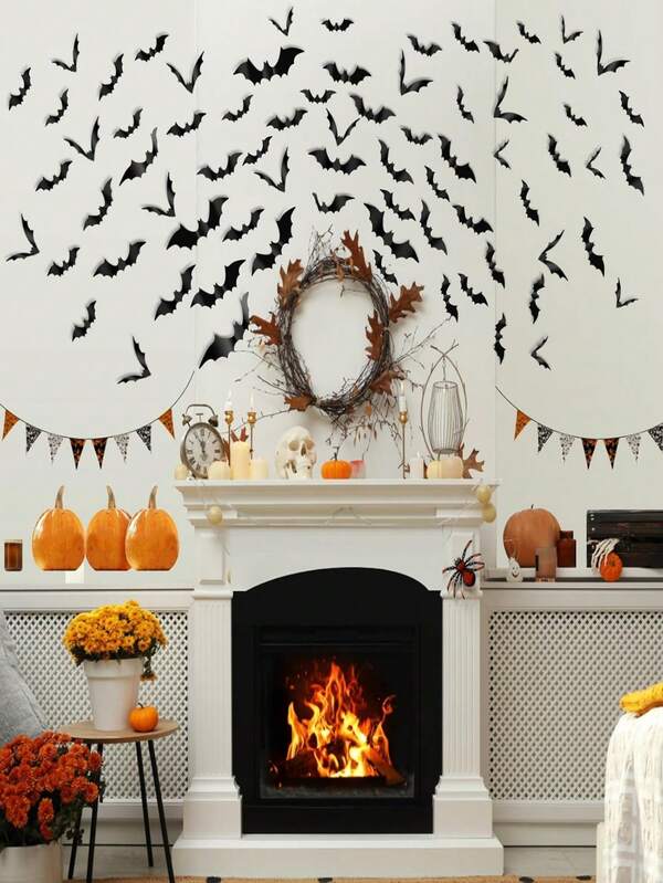 Decoraciones de pared con murciélagos DIYASY, 120 piezas de pegatinas decorativas 3D de murciélagos negros espeluznantes de 4 tamaños resistentes al agua para la decoración del hogar en Halloween
