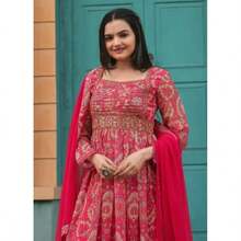 Dark Coral Pink Plus Size Anarkali Suit Set - Coral Pink - View 3