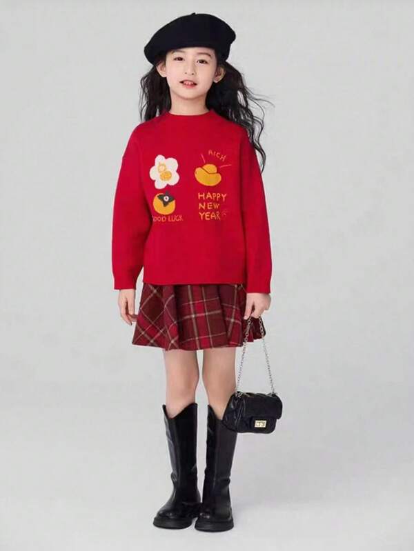 Girls' Vintage Plaid Pleated A-Line Skirt, JK Style, Versatile For Autumn/Winter, Umbrella Skirt, Student Skirt, Fashion Dance Skirt With Safety Shorts