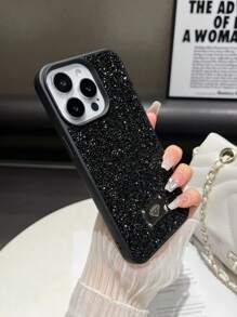 1pc Black Velvet Texture Fully Encrusted Rhinestones Shockproof 2-In-1 Phone Case Compatible With IPhone 15 Pro Max/17 Pro Max/17 Ari/S25 Ultra Waterproof Anti-Fall Scratch Resistant