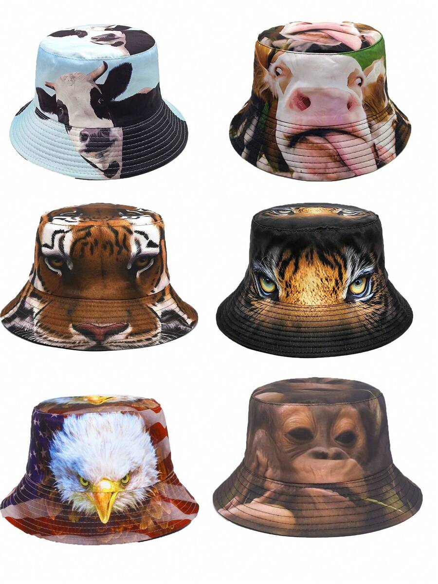 1 Stück Herren umkehrbarer Fischerhut mit einzigartigem Tier Muster, geeignet für lässige Outfits im Frühling und Sommer
