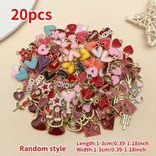 混合 20/50 件合金珐琅心形、花朵情人节系列吊坠配饰，适合 DIY 项链、耳环、钥匙扣首饰制作时尚配饰。 - 彩色 - 查看 13