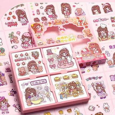 1 件可爱卡通宠物贴纸，适用于剪贴簿、计划簿、日记本、水瓶，100 件不重复设计，适合女孩