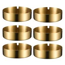 6 PEÇAS Cinzeiros Circulares Clássicos - Feitos de Aço Inoxidável, Duráveis e Elegantes com Acabamento Dourado, Design À Prova de Vento e Resistente a Quedas, Fácil de Limpar, Não Precisa de Eletricidade, Adequado para Casas, Hotéis, Cafés, Karaokês - Presentes de Feriado Perfeitos, Acessórios de Banheiro de Hotel, Itens Elegantes, Materiais Fáceis de Limpar (Dourado, Prata)