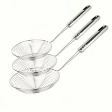 3pcs/Set Stainless Steel Strainer Set, Durable Metal Skimmer Ladle With Long Handle, Suitable For Frying, Noodle Straining, With Hanging Ring, Fits 12, 12.6, 13.8 Inch Kitchen Tools - Multicolor - View 3