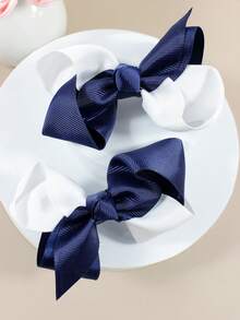 2 件/套女孩白色和蓝色蝴蝶结发夹，可爱简约甜美发饰，适合学生返校