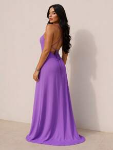 Plain Long Dress Slit Cross Back Adjustable Straps Party Wedding Bridesmaid GuestSimpleCasualCuteElegantSexyBohoVintageClothCrossoverZipperLong Dress Bare BackBeachNightWeddingBaby ShowerFormal & EveningPhotoshootSummer - 紫丁香色 - 查看 1