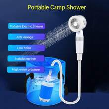 Douche de camping, douche de sécurité électrique portable, douche électrique à main, douche de randonnée en plein air, pour le bain en plein air, l'arrosage des plantes, le nettoyage des animaux, le lavage de voiture, l'équipement de camping, le dieu du bain pour la plage, portable pratique, dortoir, ménage, camping, douche simple, bain sans fil mobile, pompe à eau rechargeable